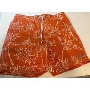 Caribbean Joe Mens Orange Tropical Print Swim Trunks, Large